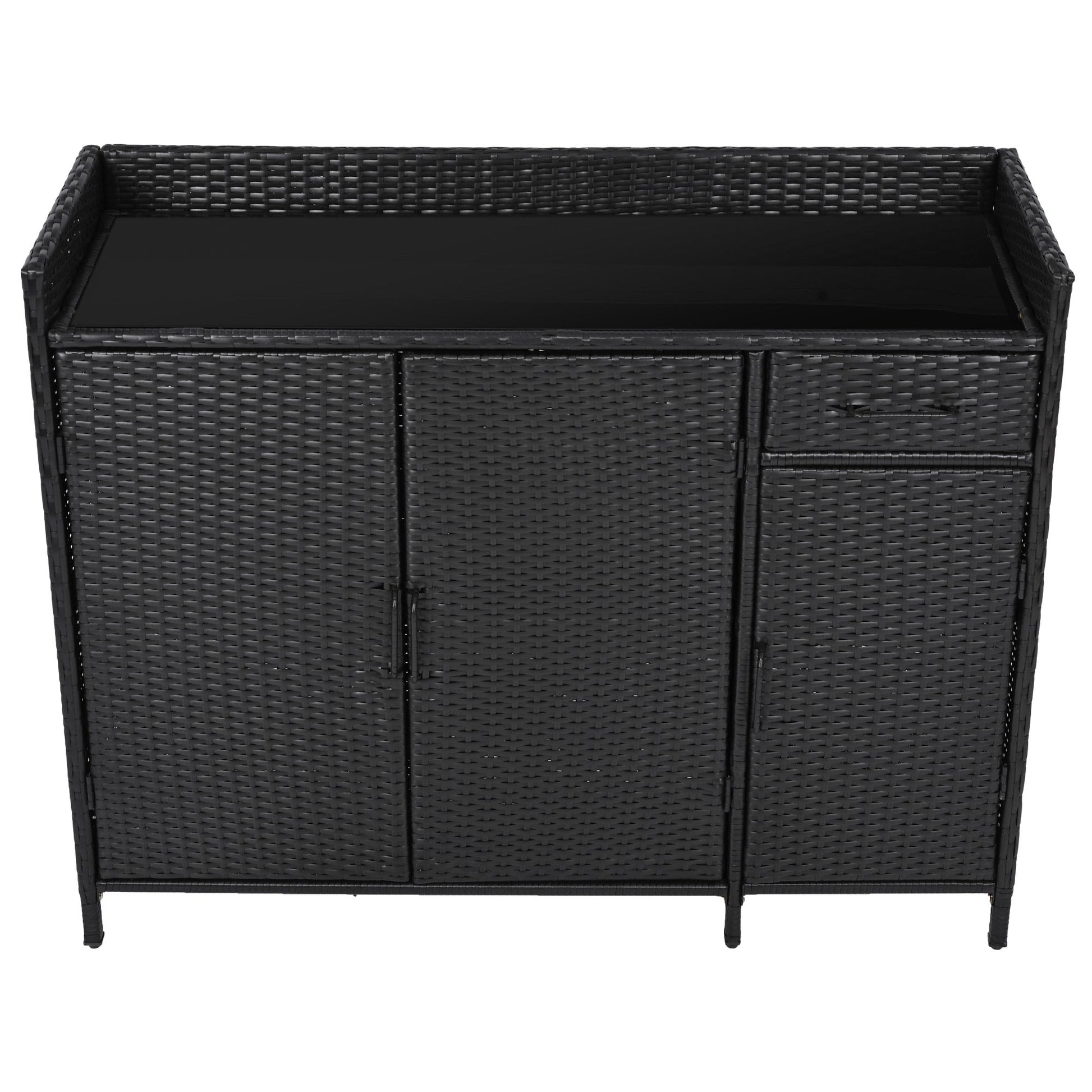 Outdoor Rattan Storage Cabinet with Glass Top | 3 Door Patio Buffet & Indoor Storage Console - 1st Choice Furniture Direct