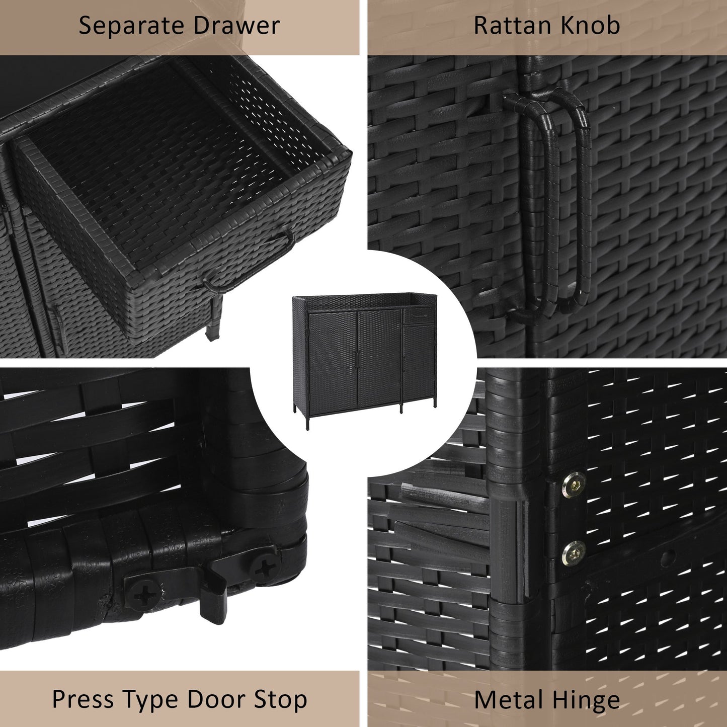 Outdoor Rattan Storage Cabinet with Glass Top | 3 Door Patio Buffet & Indoor Storage Console - 1st Choice Furniture Direct