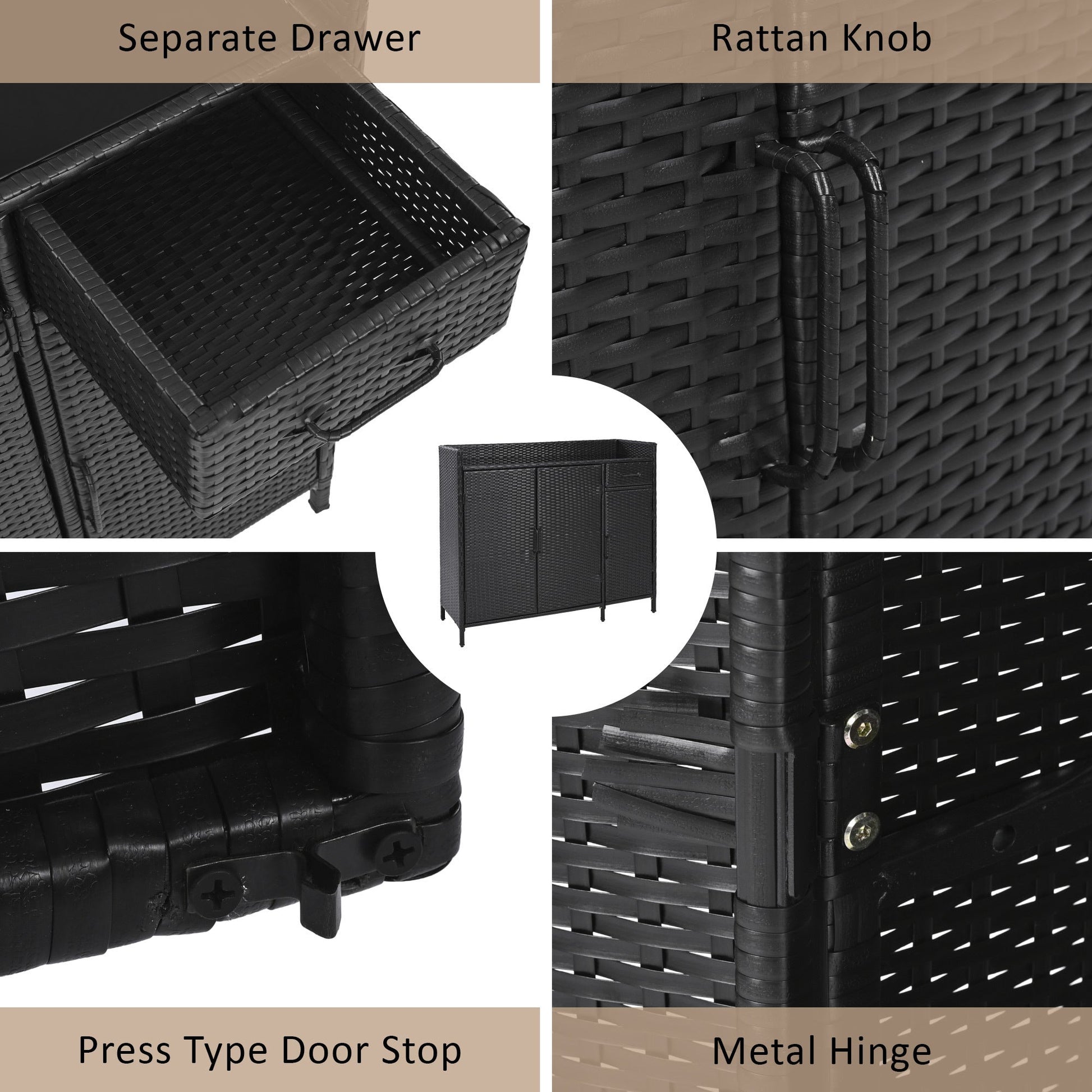Outdoor Rattan Storage Cabinet with Glass Top | 3 Door Patio Buffet & Indoor Storage Console - 1st Choice Furniture Direct