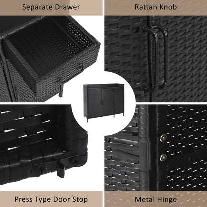 Outdoor Rattan Storage Cabinet with Glass Top | 3 Door Patio Buffet & Indoor Storage Console - 1st Choice Furniture Direct