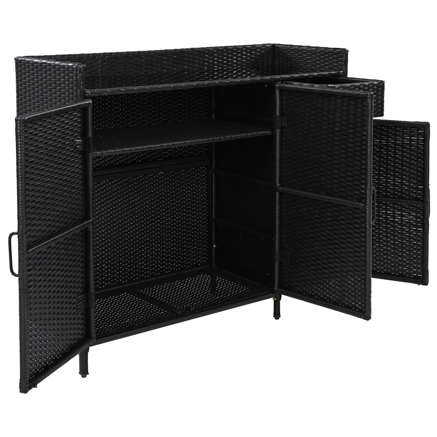 Outdoor Rattan Storage Cabinet with Glass Top | 3 Door Patio Buffet & Indoor Storage Console - 1st Choice Furniture Direct