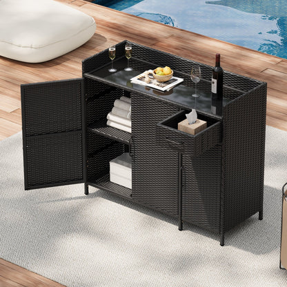 Outdoor Rattan Storage Cabinet with Glass Top | 3 Door Patio Buffet & Indoor Storage Console - 1st Choice Furniture Direct