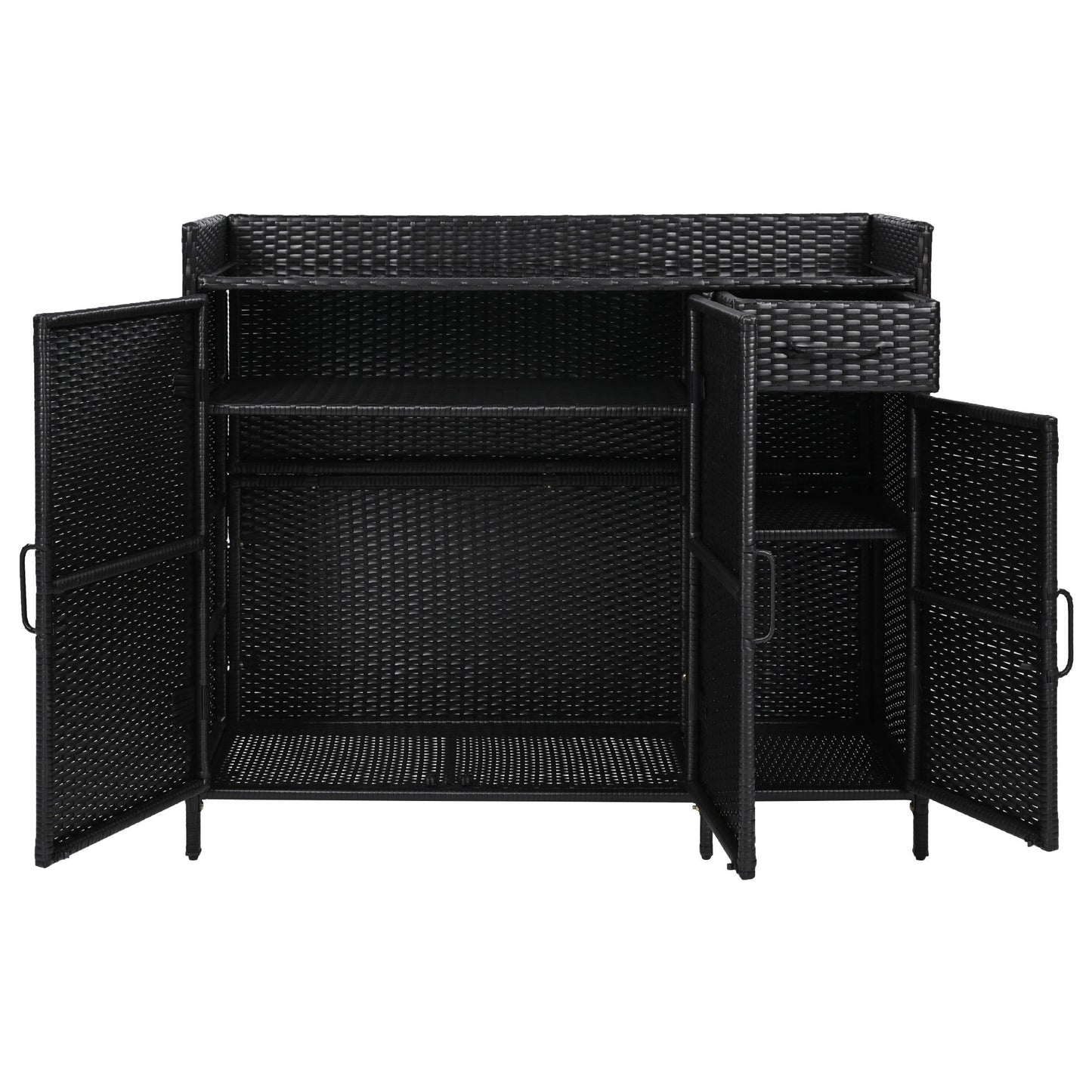 Outdoor Rattan Storage Cabinet with Glass Top | 3 Door Patio Buffet & Indoor Storage Console - 1st Choice Furniture Direct
