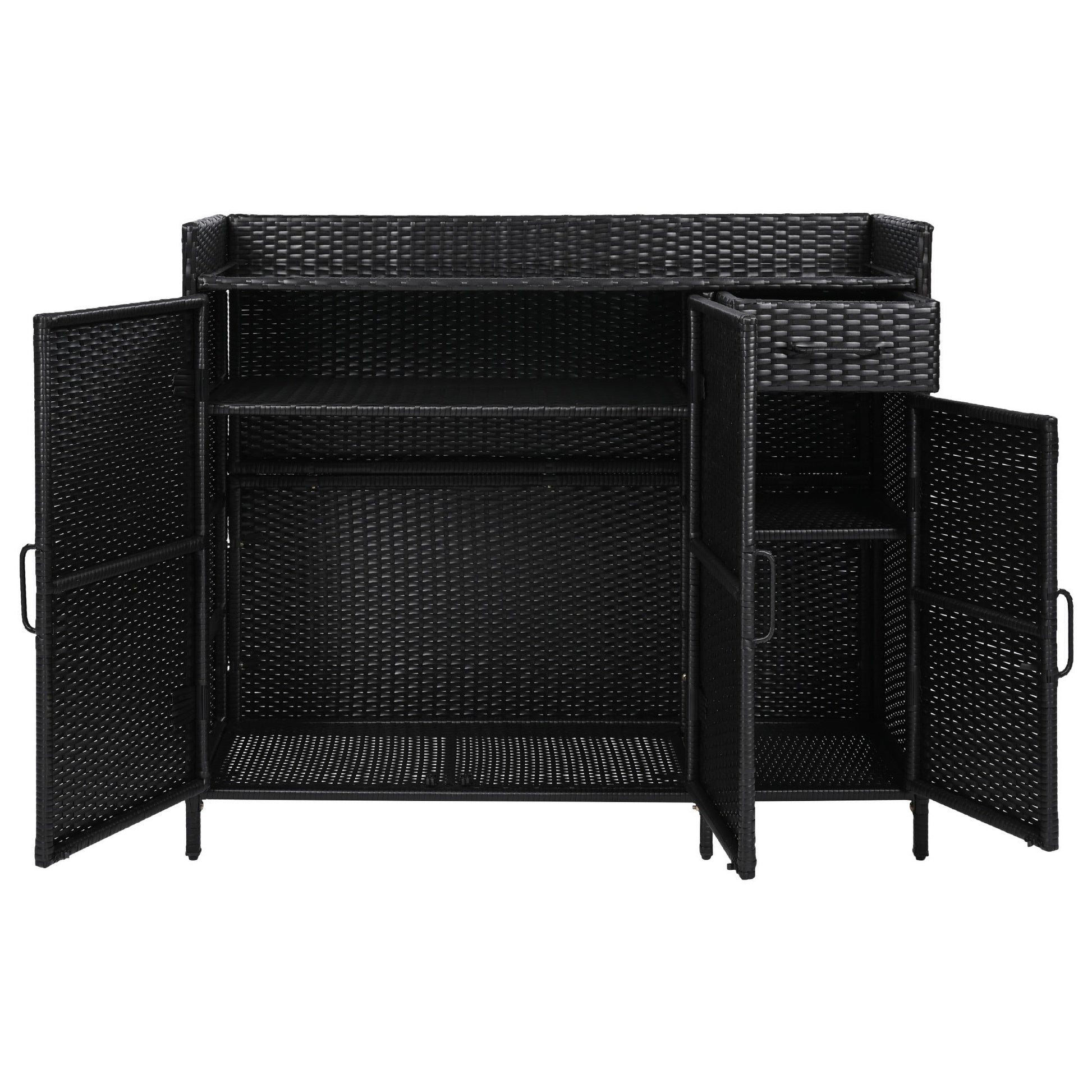 Outdoor Rattan Storage Cabinet with Glass Top | 3 Door Patio Buffet & Indoor Storage Console - 1st Choice Furniture Direct