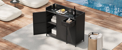 Outdoor Rattan Storage Cabinet with Glass Top | 3 Door Patio Buffet & Indoor Storage Console - 1st Choice Furniture Direct