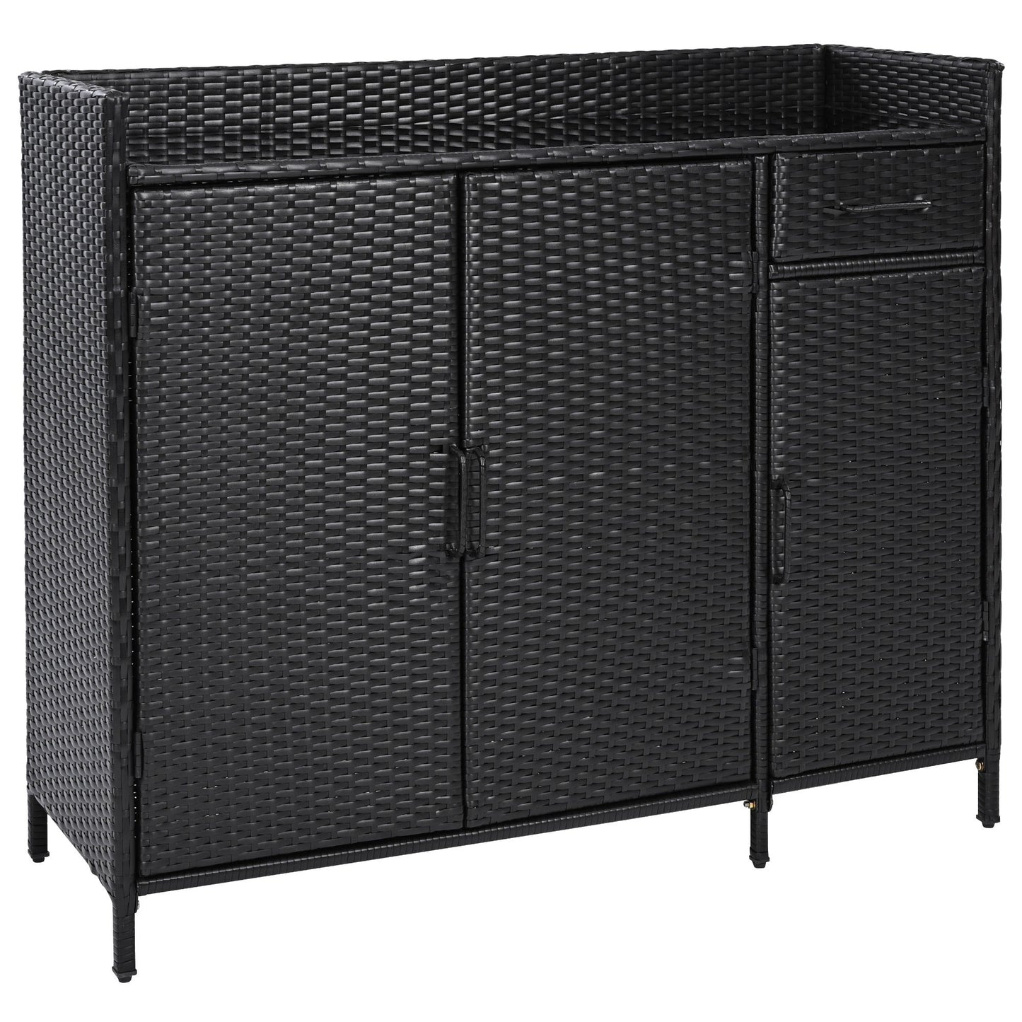 Outdoor Rattan Storage Cabinet with Glass Top | 3 Door Patio Buffet & Indoor Storage Console - 1st Choice Furniture Direct