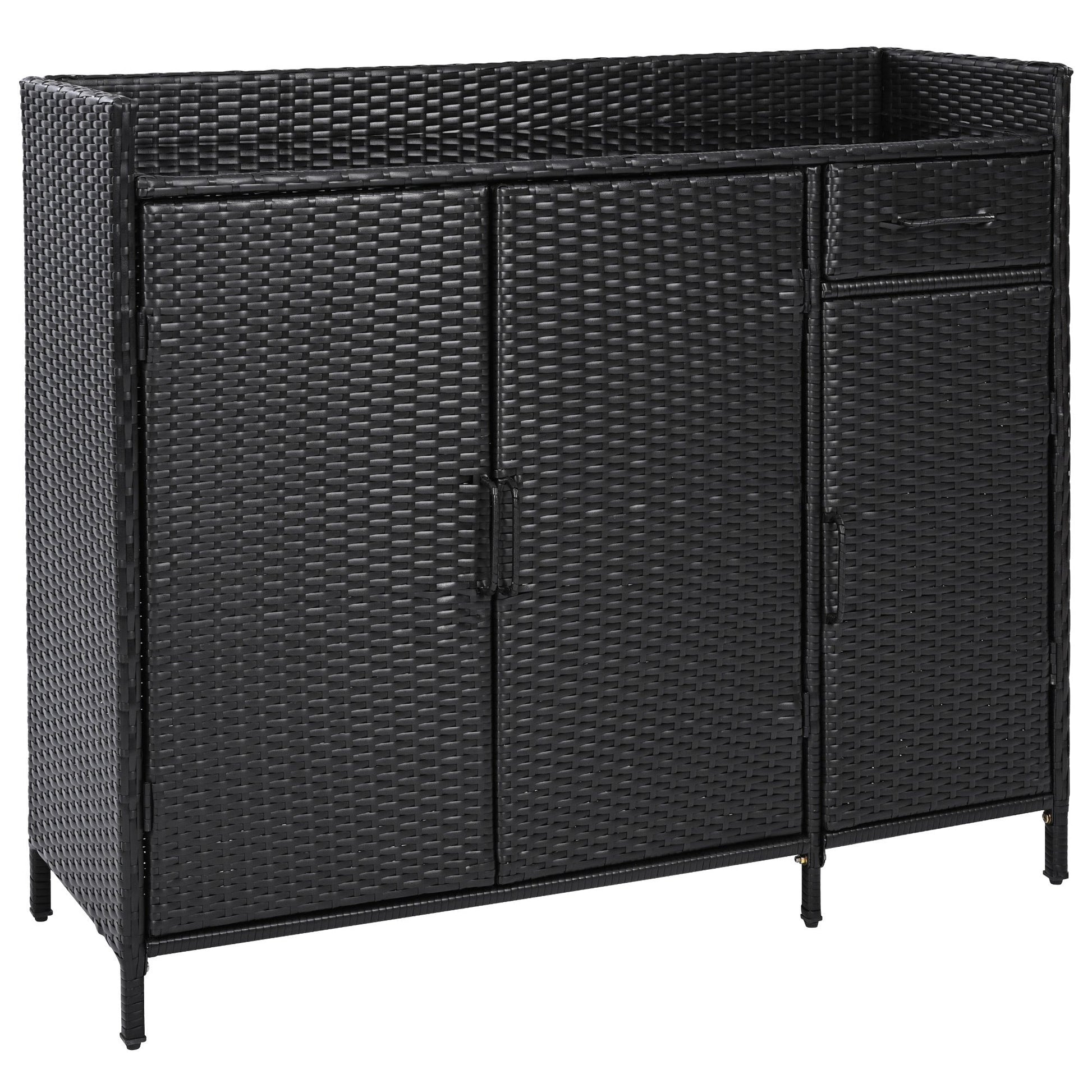Outdoor Rattan Storage Cabinet with Glass Top | 3 Door Patio Buffet & Indoor Storage Console - 1st Choice Furniture Direct