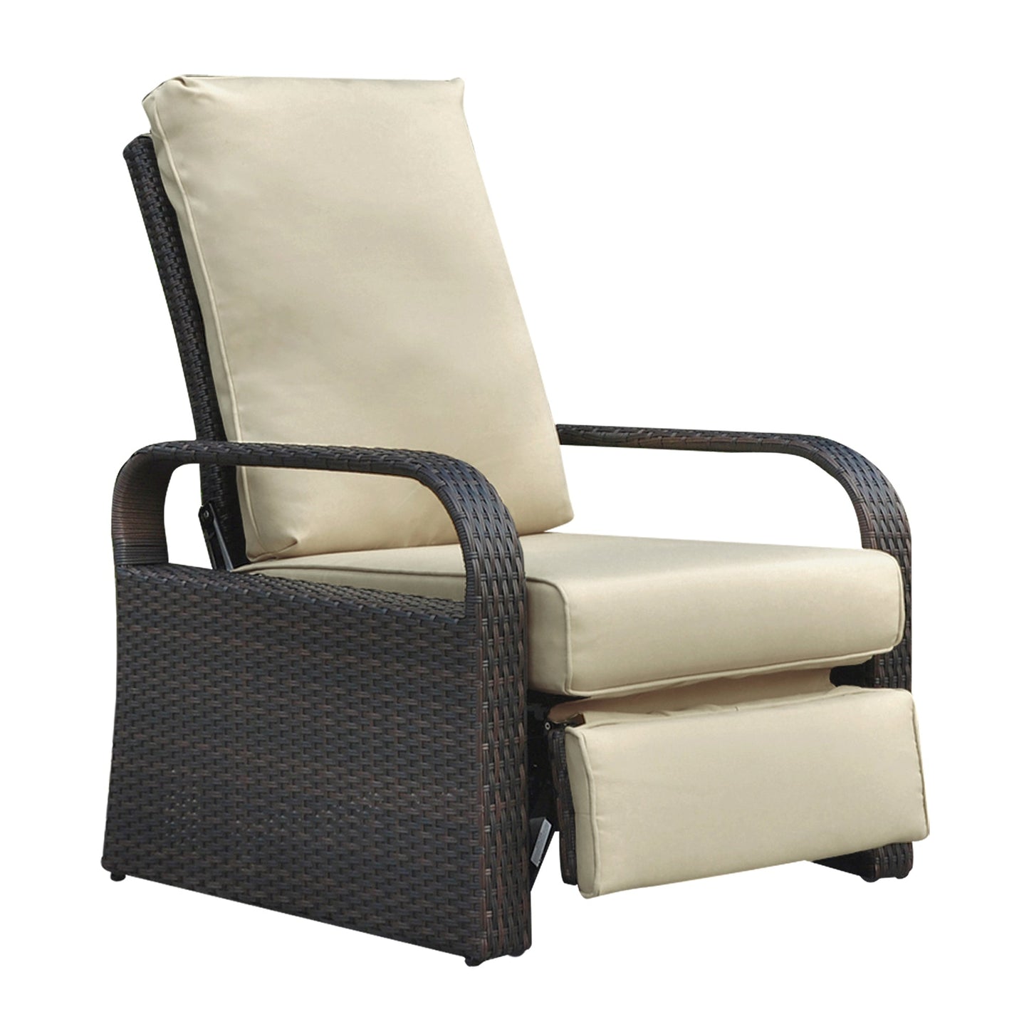 Outdoor Recliner, Automatic Adjustable Wicker Lounge Recliner Chair with Comfy Thicken Cushion, All Weather Aluminum Frame, Brown Wicker + Khaki Cushion - 1st Choice Furniture Direct