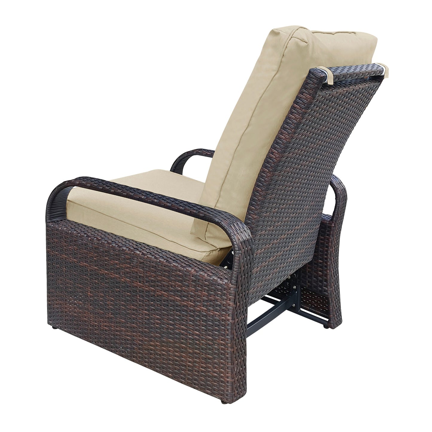 Outdoor Recliner, Automatic Adjustable Wicker Lounge Recliner Chair with Comfy Thicken Cushion, All Weather Aluminum Frame, Brown Wicker + Khaki Cushion - 1st Choice Furniture Direct