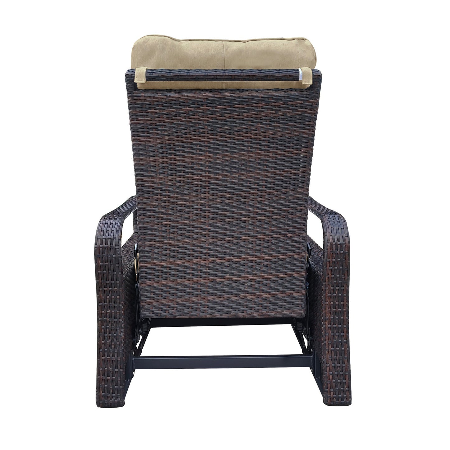 Outdoor Recliner, Automatic Adjustable Wicker Lounge Recliner Chair with Comfy Thicken Cushion, All Weather Aluminum Frame, Brown Wicker + Khaki Cushion - 1st Choice Furniture Direct