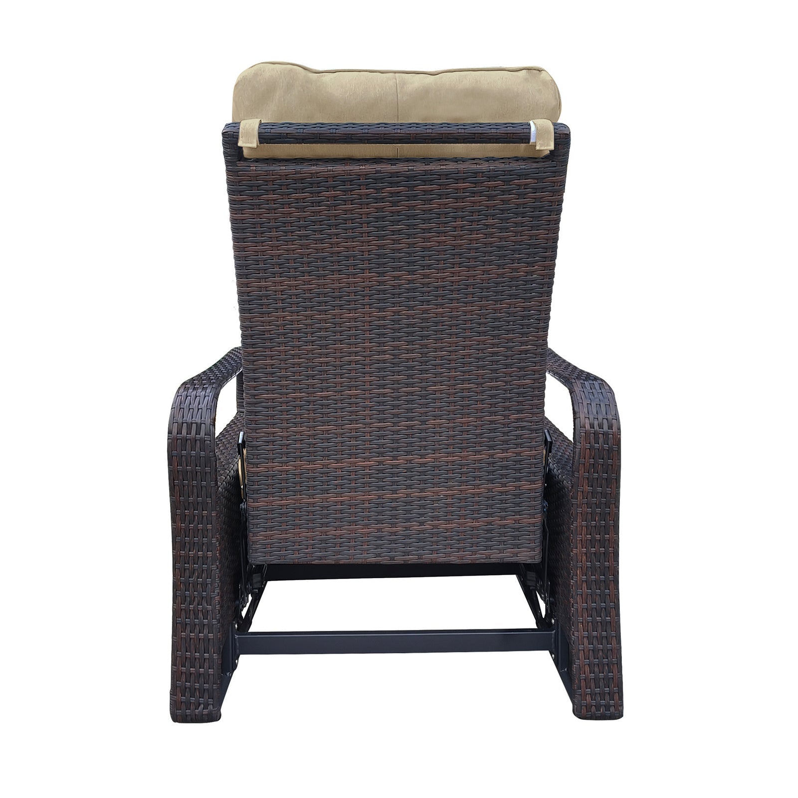 Outdoor Recliner, Automatic Adjustable Wicker Lounge Recliner Chair with Comfy Thicken Cushion, All Weather Aluminum Frame, Brown Wicker + Khaki Cushion - 1st Choice Furniture Direct