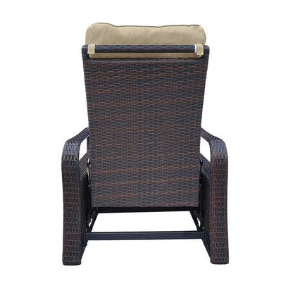 Outdoor Recliner, Automatic Adjustable Wicker Lounge Recliner Chair with Comfy Thicken Cushion, All Weather Aluminum Frame, Brown Wicker + Khaki Cushion - 1st Choice Furniture Direct