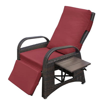 Outdoor Recliner Chair,2 Buckle Adjustment Mechanism Reclining Lounge Chair and Removable Soft Cushion, with Modern Armchair and Ergonomic for Home, Sunbathing or Relaxation (Brown + Red) - 1st Choice Furniture Direct