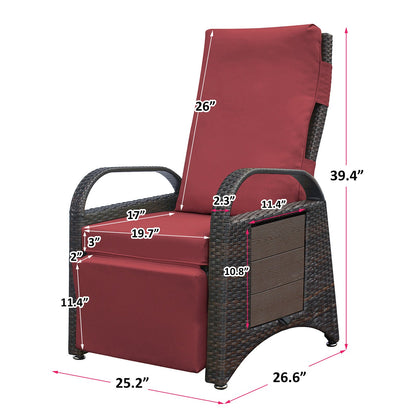 Outdoor Recliner Chair,2 Buckle Adjustment Mechanism Reclining Lounge Chair and Removable Soft Cushion, with Modern Armchair and Ergonomic for Home, Sunbathing or Relaxation (Brown + Red) - 1st Choice Furniture Direct