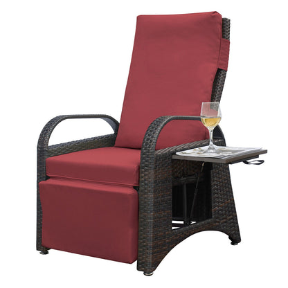 Outdoor Recliner Chair,2 Buckle Adjustment Mechanism Reclining Lounge Chair and Removable Soft Cushion, with Modern Armchair and Ergonomic for Home, Sunbathing or Relaxation (Brown + Red) - 1st Choice Furniture Direct