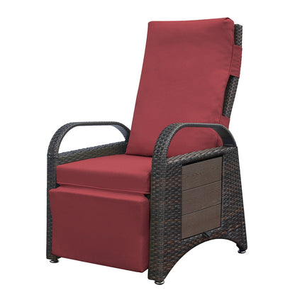 Outdoor Recliner Chair,2 Buckle Adjustment Mechanism Reclining Lounge Chair and Removable Soft Cushion, with Modern Armchair and Ergonomic for Home, Sunbathing or Relaxation (Brown + Red) - 1st Choice Furniture Direct