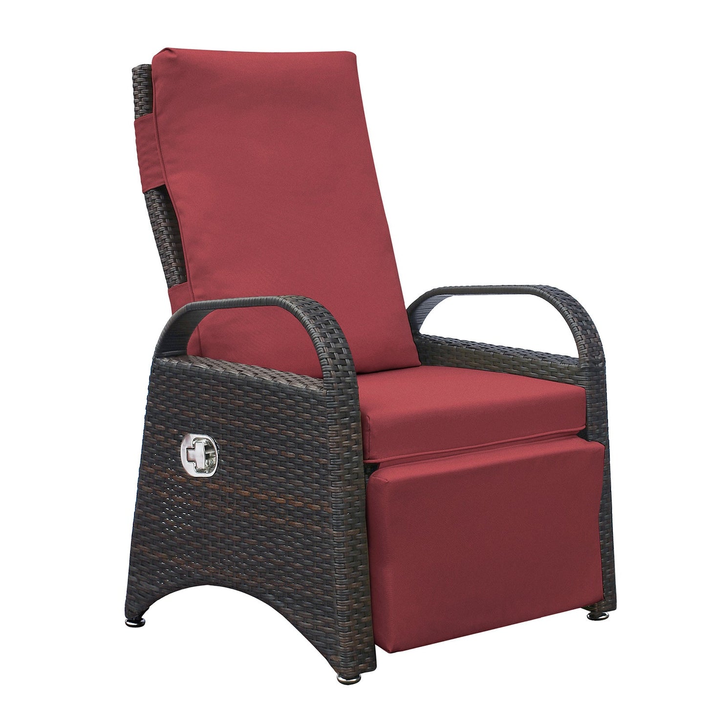 Outdoor Recliner Chair,2 Buckle Adjustment Mechanism Reclining Lounge Chair and Removable Soft Cushion, with Modern Armchair and Ergonomic for Home, Sunbathing or Relaxation (Brown + Red) - 1st Choice Furniture Direct