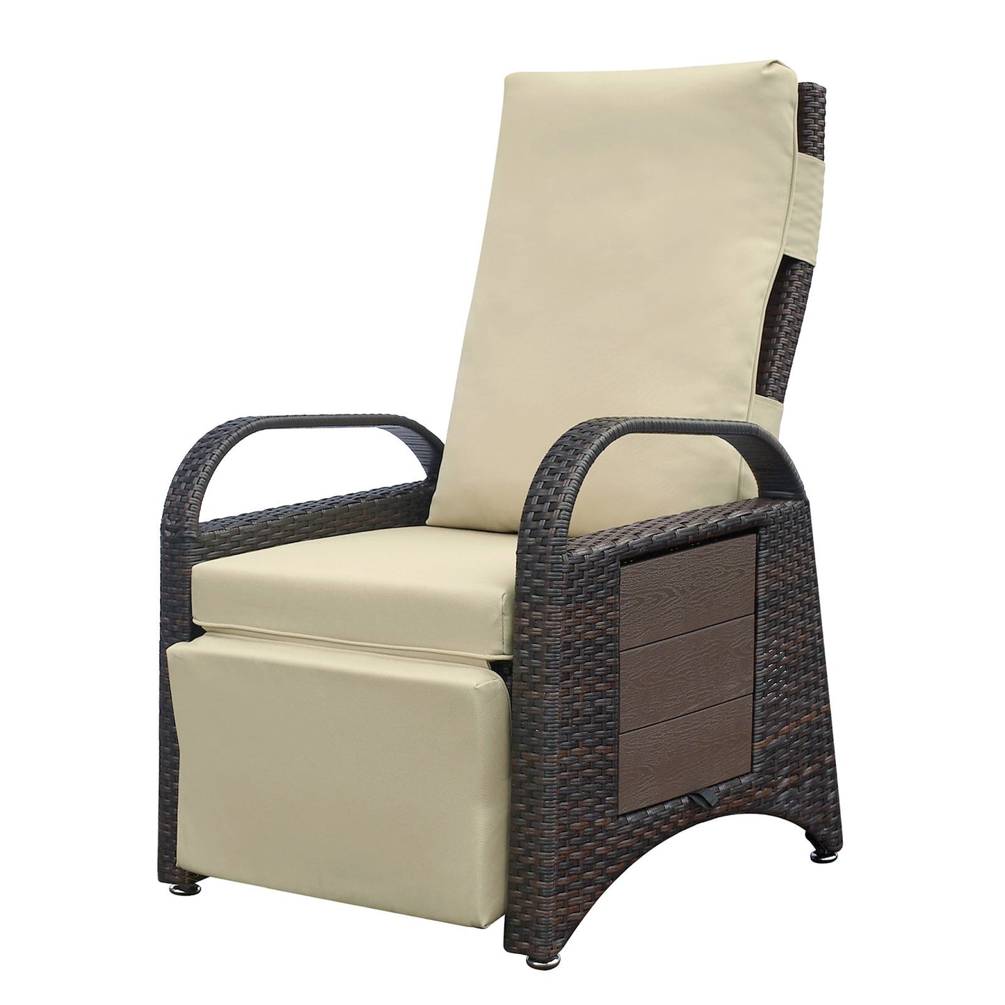 Outdoor Recliner Chair,PE Wicker Adjustable Reclining Lounge Chair and Removable Soft Cushion, with Modern Armchair and Ergonomic for Home, Sunbathing or Relaxation (Khaki) - 1st Choice Furniture Direct