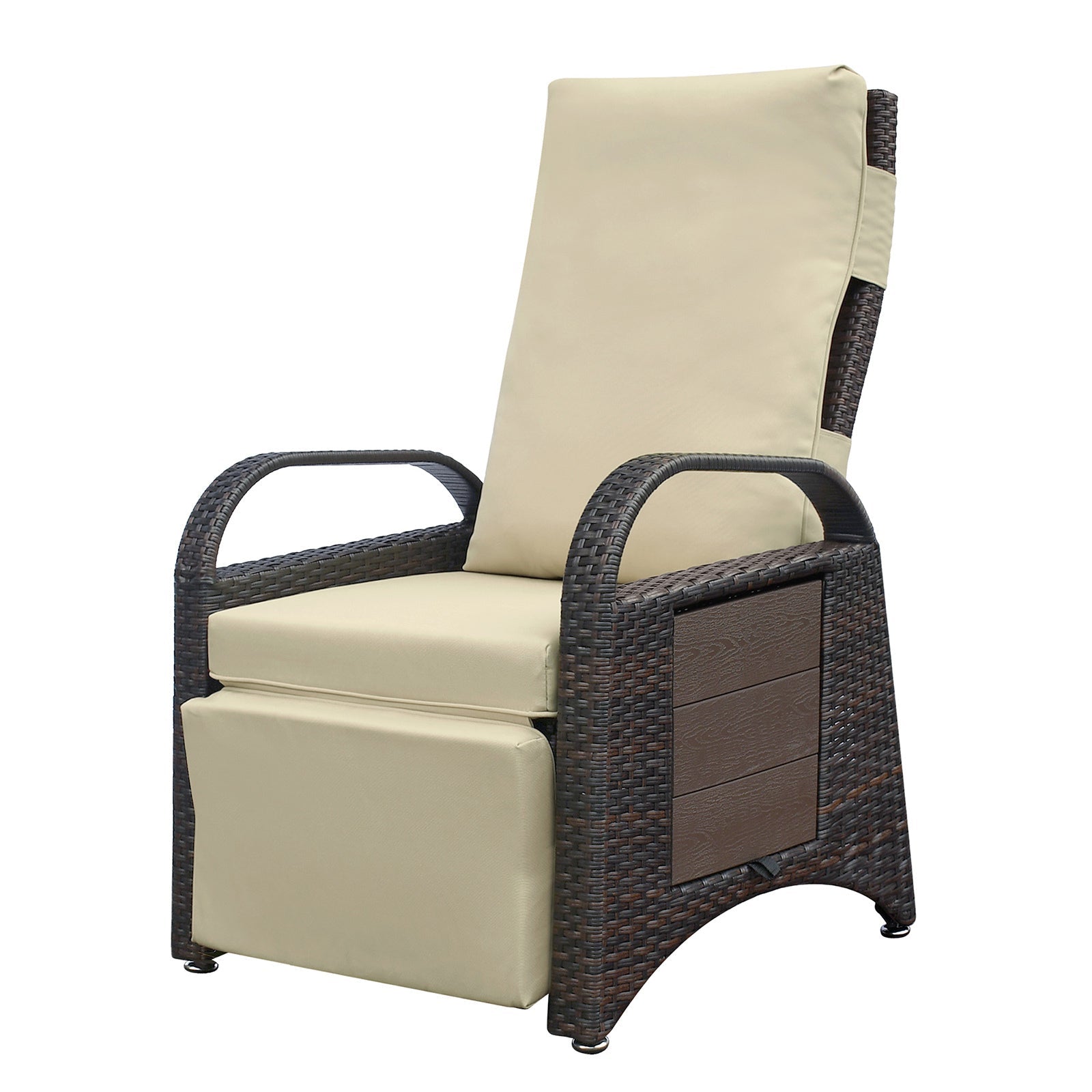 Outdoor Recliner Chair,PE Wicker Adjustable Reclining Lounge Chair and Removable Soft Cushion, with Modern Armchair and Ergonomic for Home, Sunbathing or Relaxation (Khaki) - 1st Choice Furniture Direct