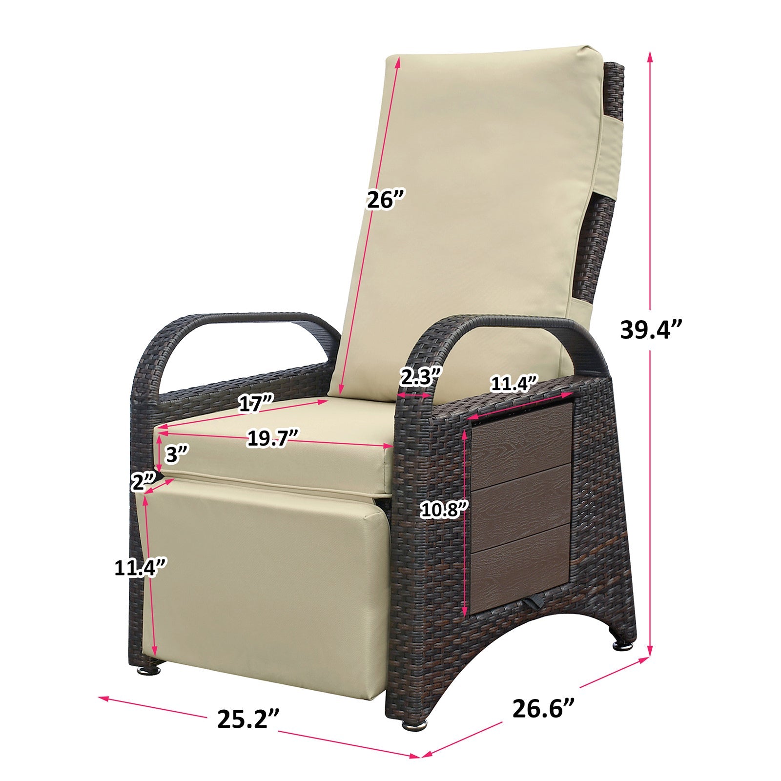 Outdoor Recliner Chair,PE Wicker Adjustable Reclining Lounge Chair and Removable Soft Cushion, with Modern Armchair and Ergonomic for Home, Sunbathing or Relaxation (Khaki) - 1st Choice Furniture Direct