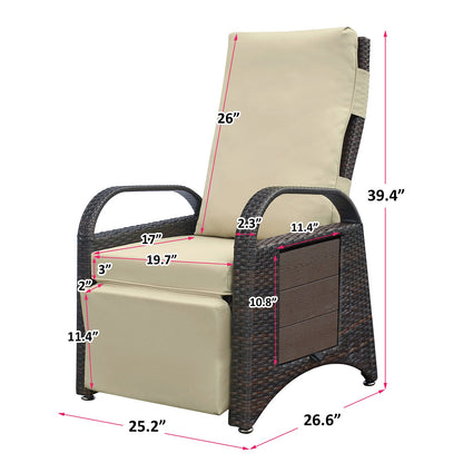 Outdoor Recliner Chair,PE Wicker Adjustable Reclining Lounge Chair and Removable Soft Cushion, with Modern Armchair and Ergonomic for Home, Sunbathing or Relaxation (Khaki) - 1st Choice Furniture Direct