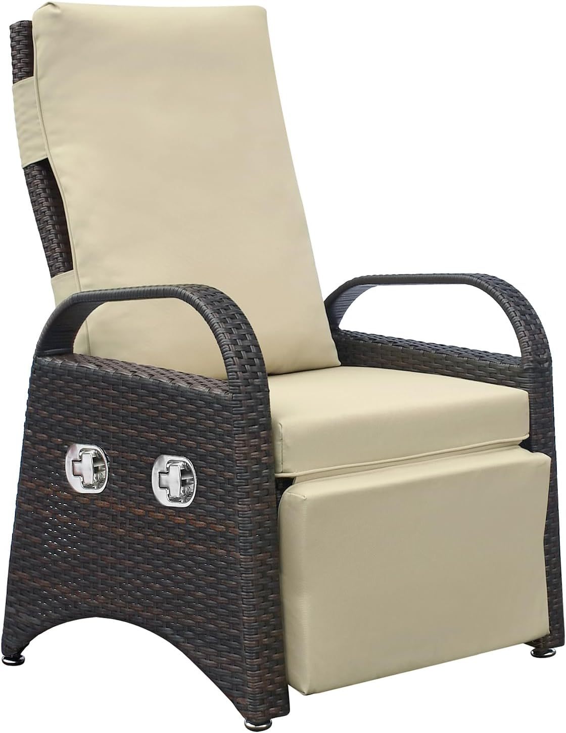 Outdoor Recliner Chair,PE Wicker Adjustable Reclining Lounge Chair and Removable Soft Cushion, with Modern Armchair and Ergonomic for Home, Sunbathing or Relaxation (Khaki) - 1st Choice Furniture Direct
