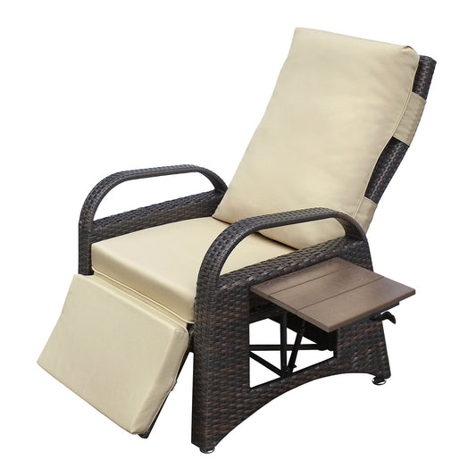 Outdoor Recliner Chair,PE Wicker Adjustable Reclining Lounge Chair and Removable Soft Cushion, with Modern Armchair and Ergonomic for Home, Sunbathing or Relaxation (Khaki) - 1st Choice Furniture Direct