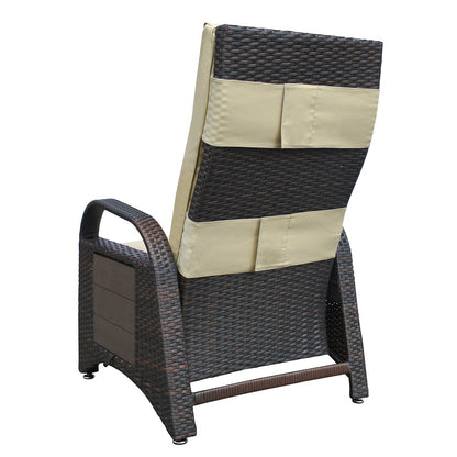 Outdoor Recliner Chair,PE Wicker Adjustable Reclining Lounge Chair and Removable Soft Cushion, with Modern Armchair and Ergonomic for Home, Sunbathing or Relaxation (Khaki) - 1st Choice Furniture Direct