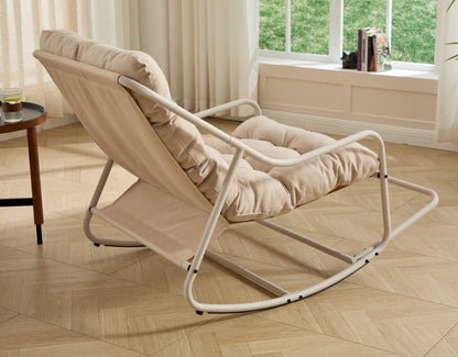 Outdoor Rocking Chair, Comfy Cushion, with Soft Thick Cushion,for Living Room, Bedroom, Reading Room, Beige Frame with Beige Cushion - 1st Choice Furniture Direct