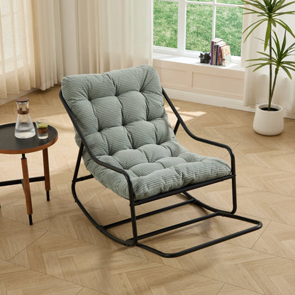 Outdoor Rocking Chair, Comfy Cushion, with Soft Thick Cushion,for Living Room, Bedroom, Reading Room, Black Frame with Light green Cushion - 1st Choice Furniture Direct