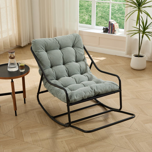 Outdoor Rocking Chair, Comfy Cushion, with Soft Thick Cushion,for Living Room, Bedroom, Reading Room, Black Frame with Light green Cushion - 1st Choice Furniture Direct