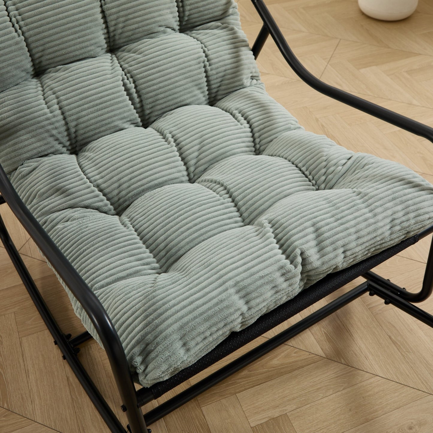 Outdoor Rocking Chair, Comfy Cushion, with Soft Thick Cushion,for Living Room, Bedroom, Reading Room, Black Frame with Light green Cushion - 1st Choice Furniture Direct