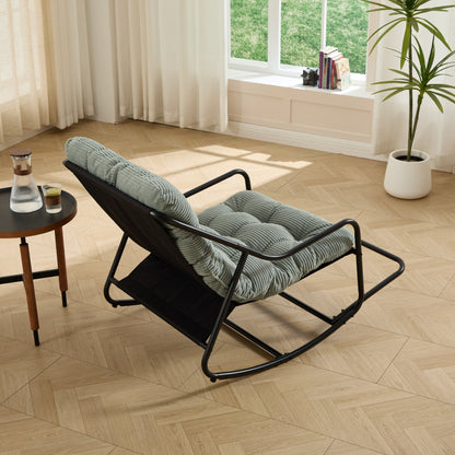 Outdoor Rocking Chair, Comfy Cushion, with Soft Thick Cushion,for Living Room, Bedroom, Reading Room, Black Frame with Light green Cushion - 1st Choice Furniture Direct