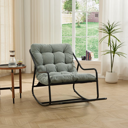 Outdoor Rocking Chair, Comfy Cushion, with Soft Thick Cushion,for Living Room, Bedroom, Reading Room, Black Frame with Light green Cushion - 1st Choice Furniture Direct