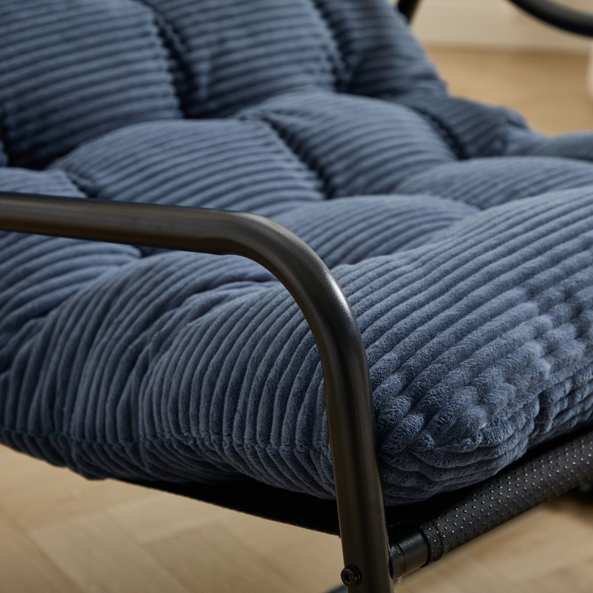 Outdoor Rocking Chair, Comfy Cushion, with Soft Thick Cushion,for Living Room, Bedroom, Reading Room, Black Frame with Navy blue Cushion - 1st Choice Furniture Direct