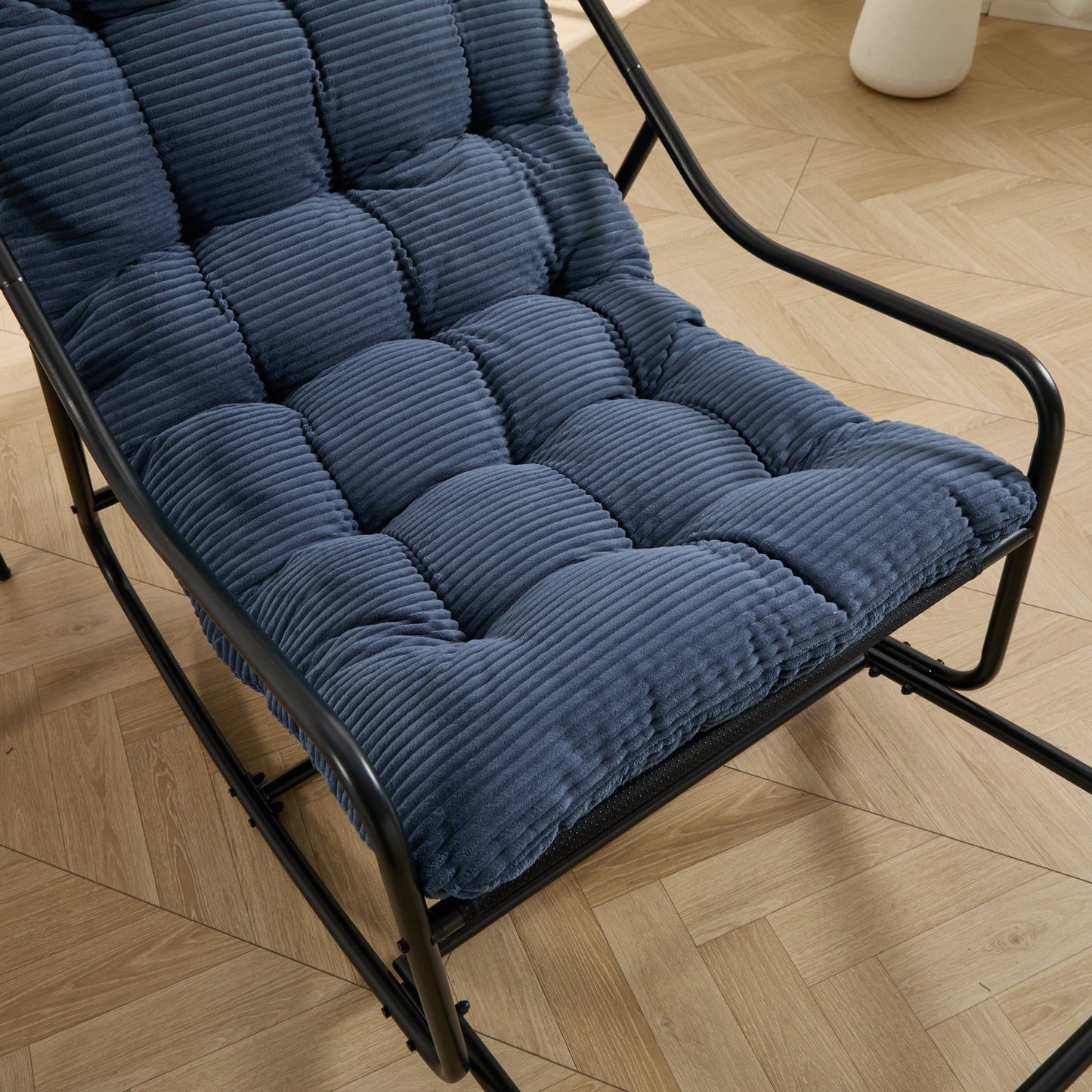 Outdoor Rocking Chair, Comfy Cushion, with Soft Thick Cushion,for Living Room, Bedroom, Reading Room, Black Frame with Navy blue Cushion - 1st Choice Furniture Direct