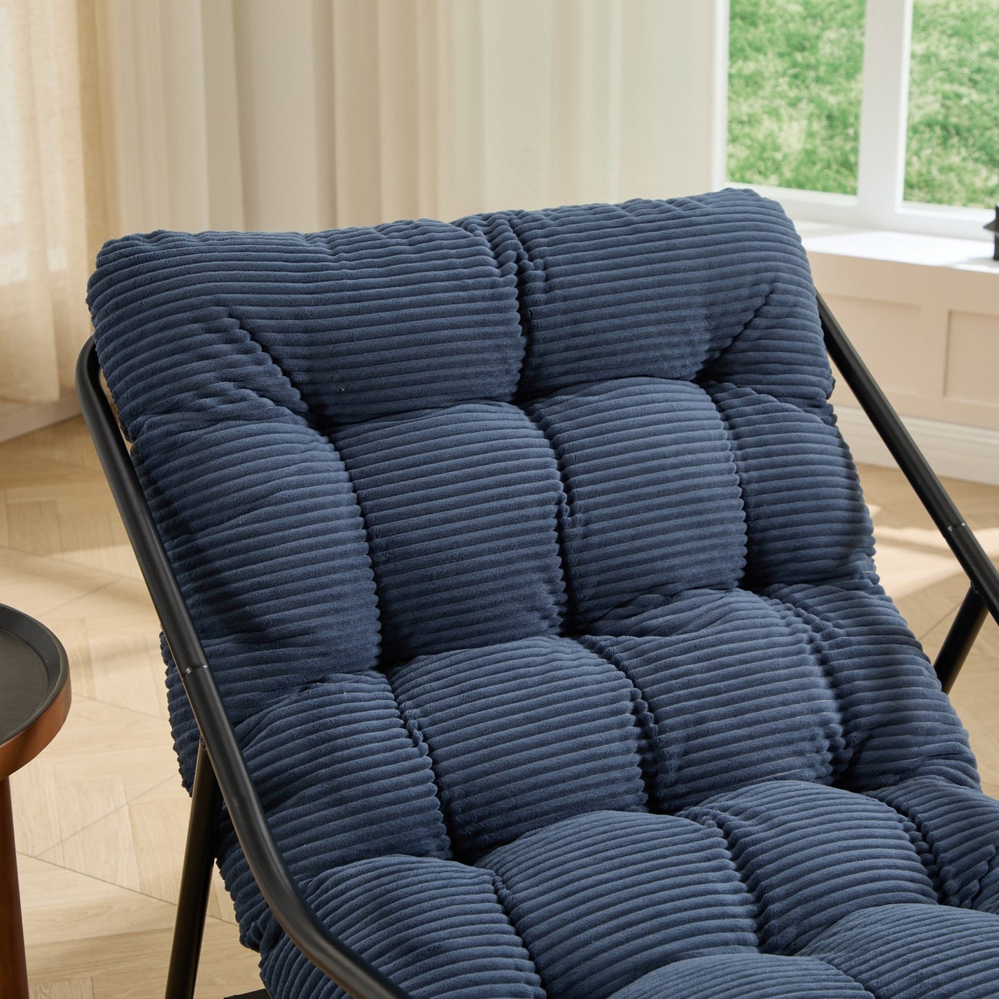 Outdoor Rocking Chair, Comfy Cushion, with Soft Thick Cushion,for Living Room, Bedroom, Reading Room, Black Frame with Navy blue Cushion - 1st Choice Furniture Direct