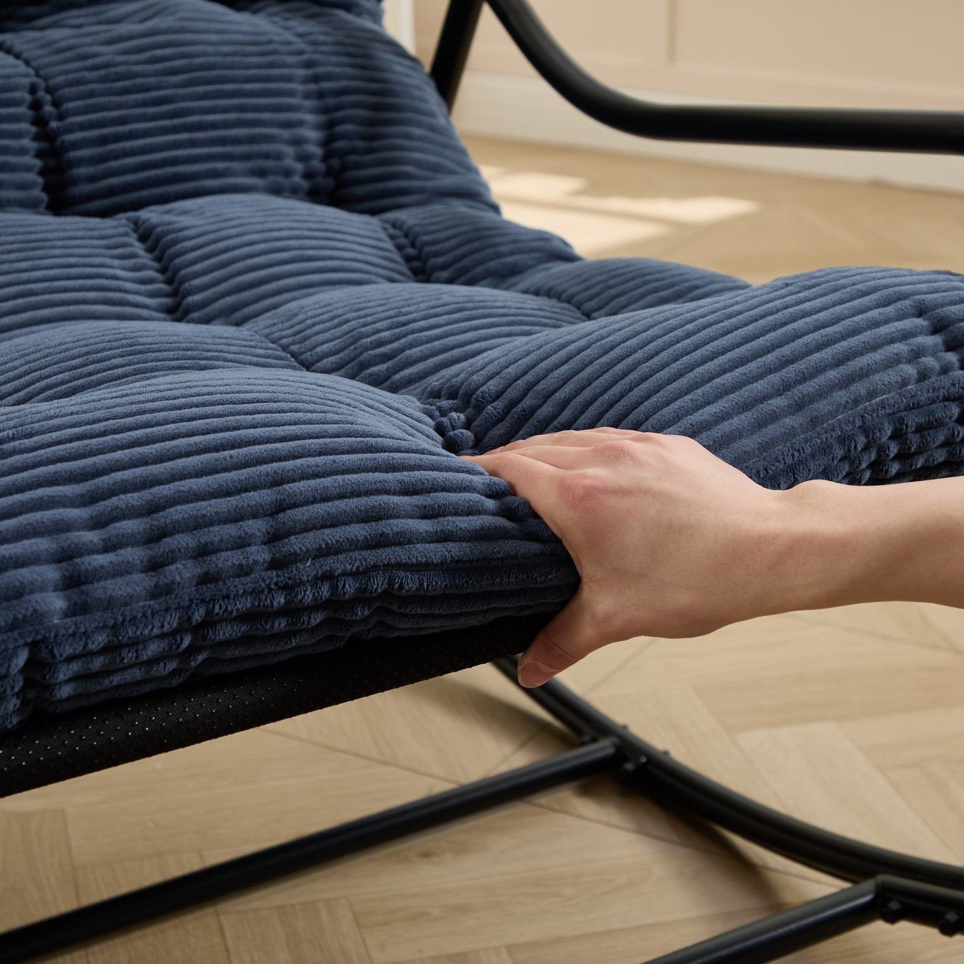 Outdoor Rocking Chair, Comfy Cushion, with Soft Thick Cushion,for Living Room, Bedroom, Reading Room, Black Frame with Navy blue Cushion - 1st Choice Furniture Direct