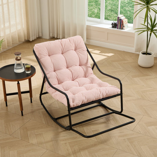 Outdoor Rocking Chair, Comfy Cushion, with Soft Thick Cushion,for Living Room, Bedroom, Reading Room, Black Frame with Pink Cushion - 1st Choice Furniture Direct