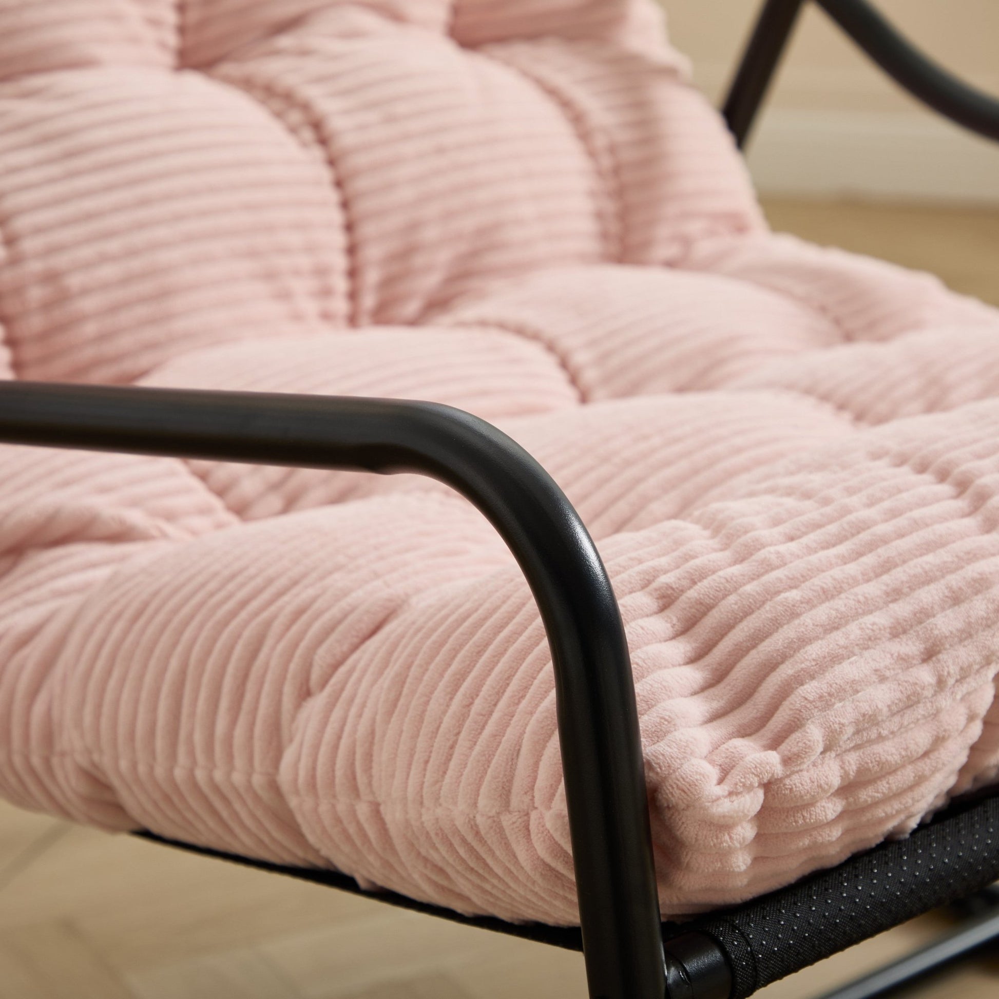 Outdoor Rocking Chair, Comfy Cushion, with Soft Thick Cushion,for Living Room, Bedroom, Reading Room, Black Frame with Pink Cushion - 1st Choice Furniture Direct