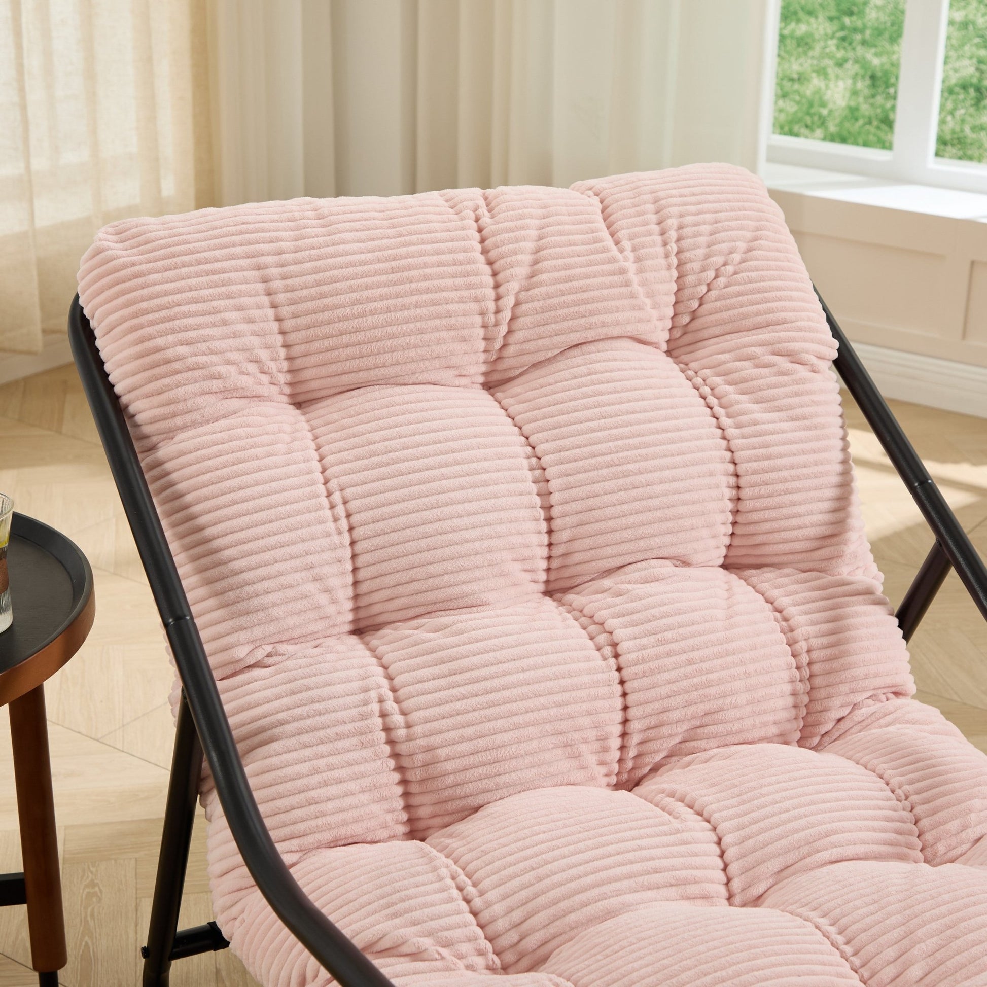 Outdoor Rocking Chair, Comfy Cushion, with Soft Thick Cushion,for Living Room, Bedroom, Reading Room, Black Frame with Pink Cushion - 1st Choice Furniture Direct