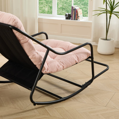 Outdoor Rocking Chair, Comfy Cushion, with Soft Thick Cushion,for Living Room, Bedroom, Reading Room, Black Frame with Pink Cushion - 1st Choice Furniture Direct