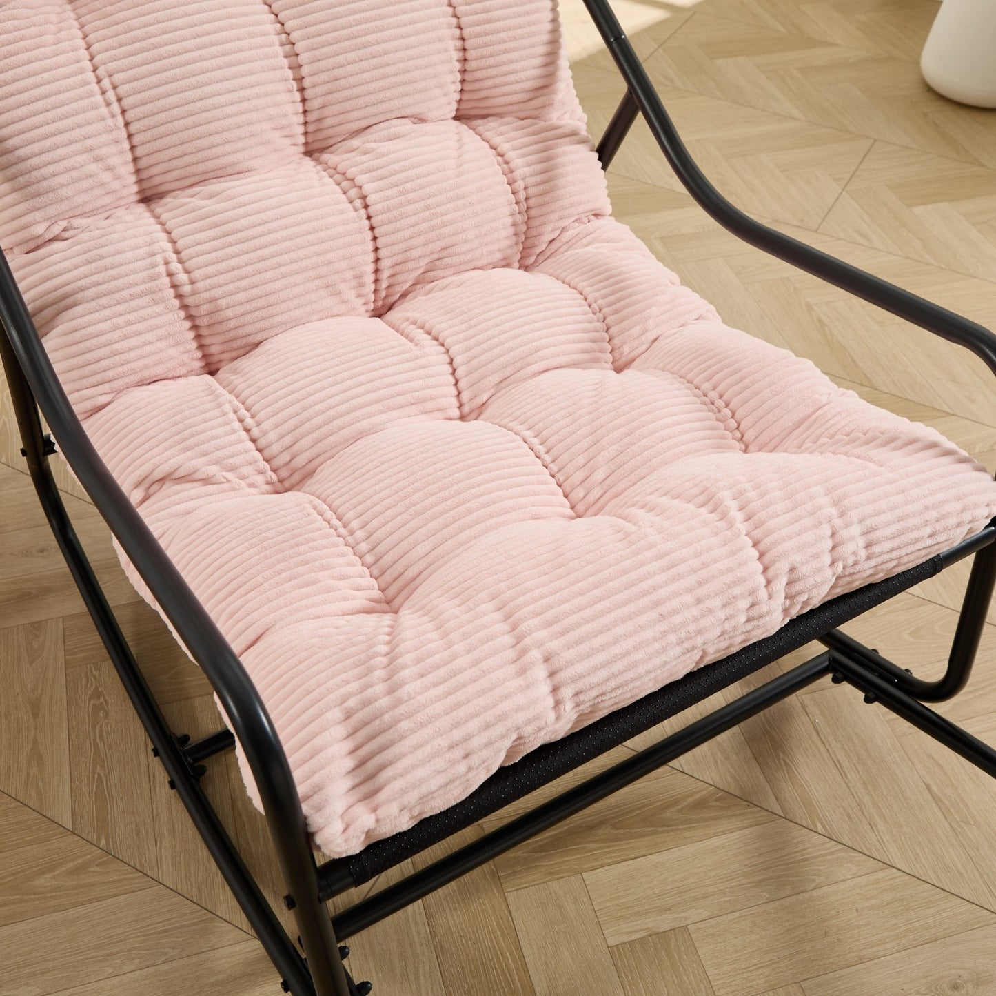 Outdoor Rocking Chair, Comfy Cushion, with Soft Thick Cushion,for Living Room, Bedroom, Reading Room, Black Frame with Pink Cushion - 1st Choice Furniture Direct