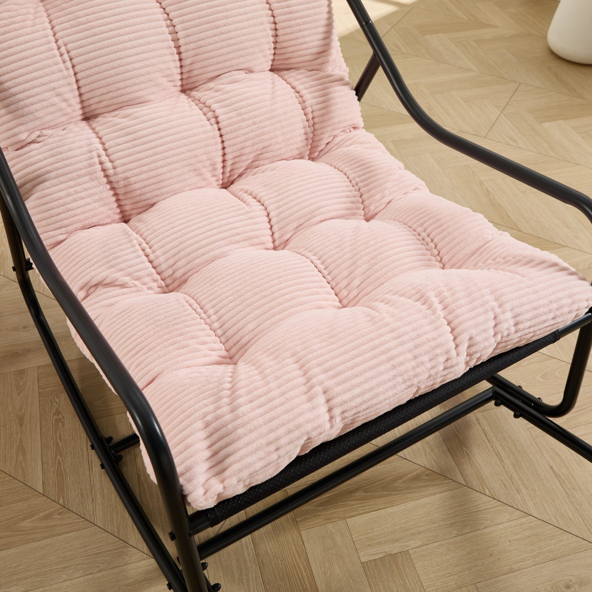 Outdoor Rocking Chair, Comfy Cushion, with Soft Thick Cushion,for Living Room, Bedroom, Reading Room, Black Frame with Pink Cushion - 1st Choice Furniture Direct
