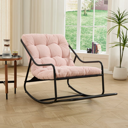 Outdoor Rocking Chair, Comfy Cushion, with Soft Thick Cushion,for Living Room, Bedroom, Reading Room, Black Frame with Pink Cushion - 1st Choice Furniture Direct