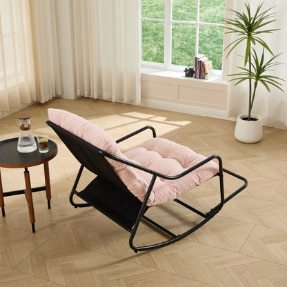 Outdoor Rocking Chair, Comfy Cushion, with Soft Thick Cushion,for Living Room, Bedroom, Reading Room, Black Frame with Pink Cushion - 1st Choice Furniture Direct