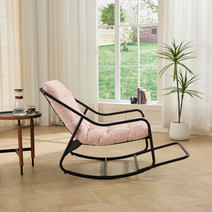 Outdoor Rocking Chair, Comfy Cushion, with Soft Thick Cushion,for Living Room, Bedroom, Reading Room, Black Frame with Pink Cushion - 1st Choice Furniture Direct