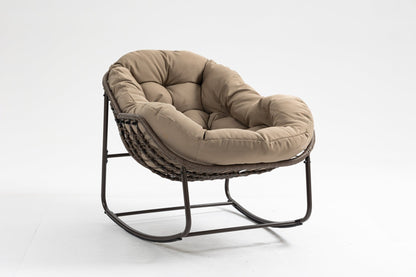 Outdoor Rocking Chair, Patio Oversized Wicker Egg Rocking Chair, Indoor & Outdoor Comfy Rocker Chair with Thick Cushion, Modern Lounge Chair for Balcony, Front Porch, Garden, Backyard, khaki - 1st Choice Furniture Direct