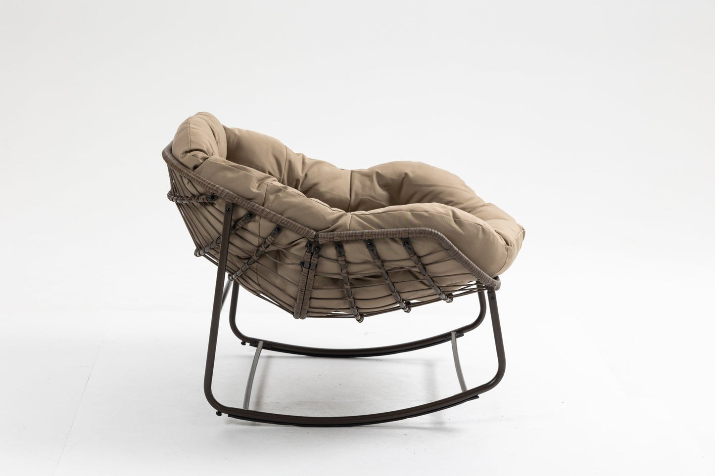 Outdoor Rocking Chair, Patio Oversized Wicker Egg Rocking Chair, Indoor & Outdoor Comfy Rocker Chair with Thick Cushion, Modern Lounge Chair for Balcony, Front Porch, Garden, Backyard, khaki - 1st Choice Furniture Direct