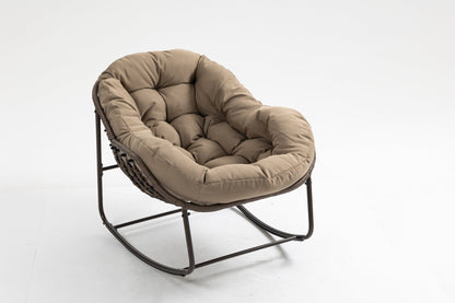 Outdoor Rocking Chair, Patio Oversized Wicker Egg Rocking Chair, Indoor & Outdoor Comfy Rocker Chair with Thick Cushion, Modern Lounge Chair for Balcony, Front Porch, Garden, Backyard, khaki - 1st Choice Furniture Direct